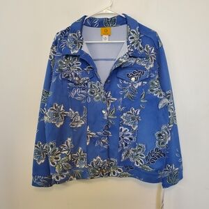 NWT Ruby Rd. Blue floral faux suede jacket Size 14